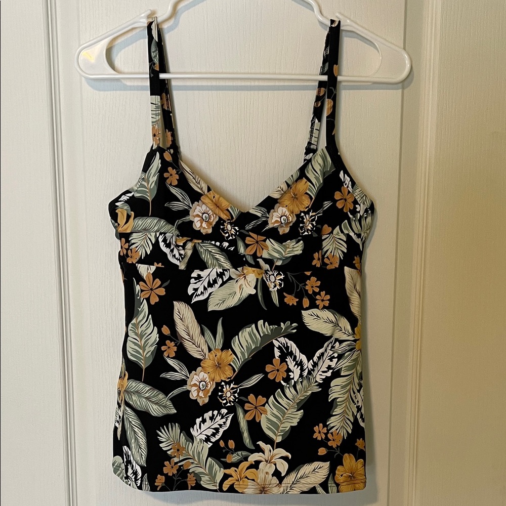 Tropical Floral Black and Yellow Swim Tankini Top